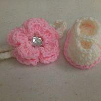 Pink White Mary Jane Booties Flower..